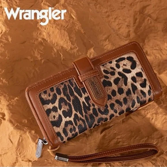 NWT Wrangler Brown Leopard Print Bifold Wallet with RFID Protection - Picture 4 of 6